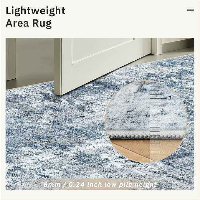 Runner Rug 3x10 Washable Non-Slip Hallway Runner Rugs for Kitchen Bathroom Laundry Room Blue/Grey Vintage Floor Carpet Runners for Hallways Entryway