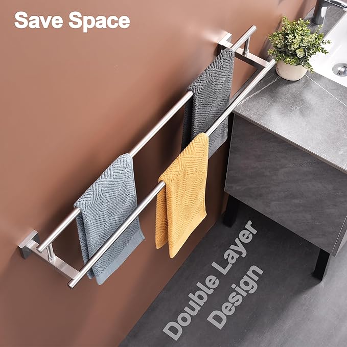 Bath Double Towel Bars, Towel Racks SUS304 Stainless Steel, Towel Holder for Bathroom Wall Mount, Towel Hanger Rail Accessories, 2-Tiers (Brushed Nickel, 32 Inch)