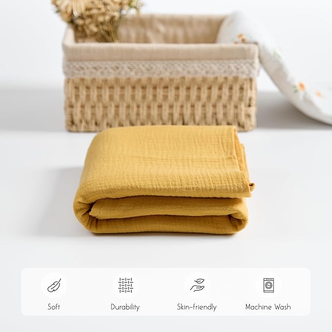 Meracorallo Muslin Swaddle Blanket, 100% Cotton Receiving Blanket Soft and Breathable Swaddle Wrap for Baby Boys and Girls, Yellow