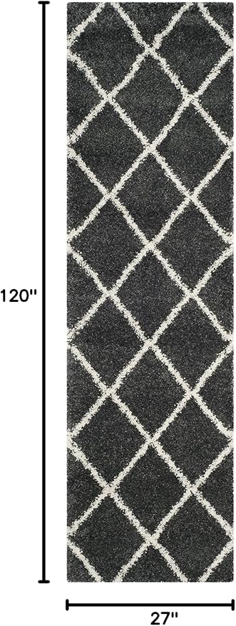 SAFAVIEH Hudson Shag Collection Runner Rug - 2'3" x 10', Dark Grey & Ivory, Modern Trellis Design, Non-Shedding & Easy Care, 2-inch Thick Ideal for High Traffic Areas in Living Room, Bedroom (SGH281G)