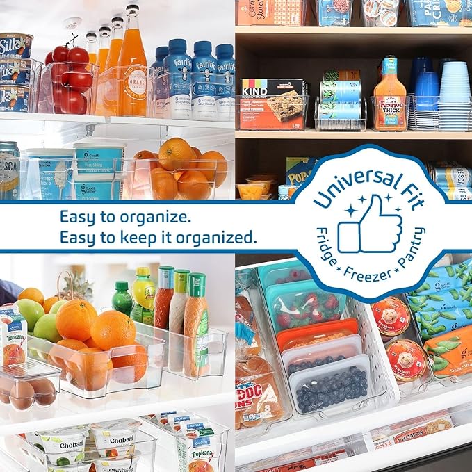 STORAGEBUD Fridge Organizer - 6 Pieces refrigerator organizer bins - Pantry Organization and Storage for Fridge & Refrigerator- BPA Free Freezer Organizer Bins