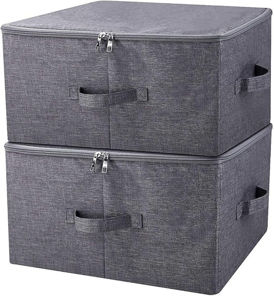 iwill CREATE PRO Pack of 2, Fabric Folding Washable Clothes Storage Boxes with Zip Lid for Wardrobe, Black Gray