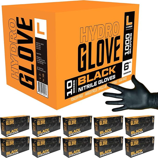 Black Nitrile Gloves 6 Mil | Heavy Duty, Latex-Free, Powder-Free | Food, Mechanic, Exam Disposable Gloves 1000