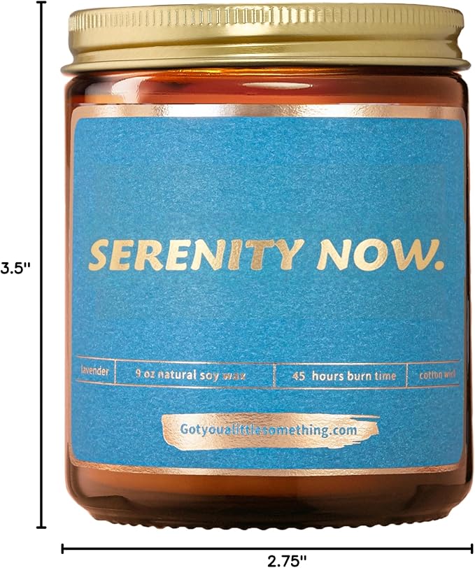 Seinfeld Gifts for Women - Serenity Now Lavender Vanilla Scented Soy Wax Candle | Seinfeld Merch Mothers Day Friendship Relaxation Gifts for Women | Birthday Present Idea for Friends for Home Decor