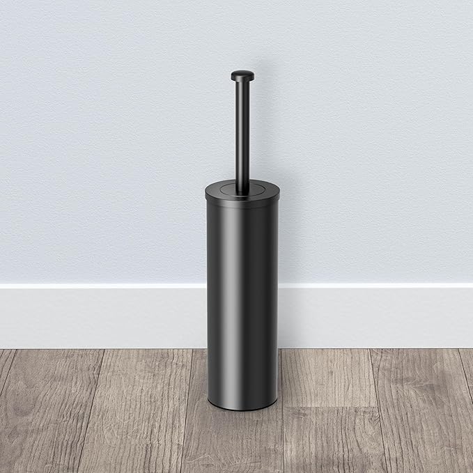 Gatco Small Bathroom Trash Can With Lid And Toilet Brush Set, Round 3 Gallon Stainless Steel Wastebasket, Under Sink, Matte Black, For Bathroom, Bedroom, Office (2977)