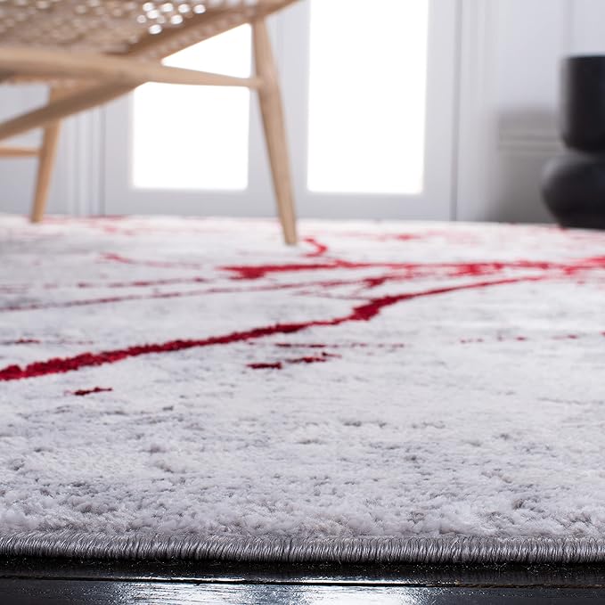 SAFAVIEH Amelia Collection Area Rug - 9' x 12', Grey & Red, Modern Abstract Design, Non-Shedding & Easy Care, Ideal for High Traffic Areas in Living Room, Bedroom (ALA293L)
