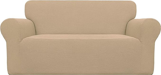 Easy-Going Stretch Oversized Loveseat Slipcover 1-Piece Sofa Cover Furniture Protector Couch Soft with Elastic Bottom for Kids Polyester Spandex Jacquard Fabric Small Checks Sand