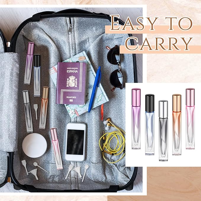 Domensi 20 Pcs 10/20/30 ml Perfume Travel Refillable Bottles Glass Spray Bottle Perfume Atomizer for Cologne Dispenser Leak-proof Fragrance Bottles Atomizer Pump Bottle Kit (Light Colors)