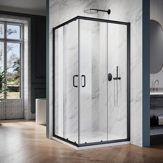 ELEGANT Corner Shower Enclosure 36 in.D x 36 in. W x 72 in. H, Double Sliding Corner Shower Door with 1/4 in. Tempered Glass, Sliding Shower Enclosure in Black (Shower Base Not Included)