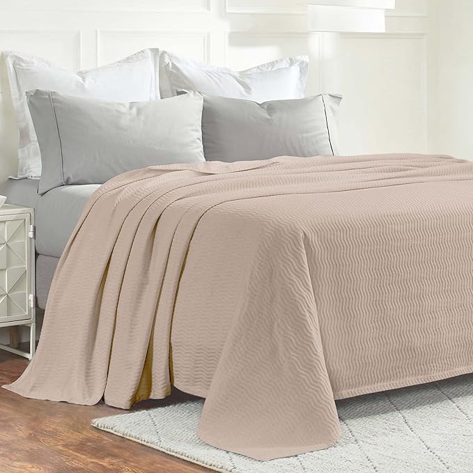 Superior JENA Cotton Blanket, for Picnic, Beach, Traveling or Camping, Bedroom Decor, Essentials, Cover for Bed, Couch, Lounging, Textured Jacquard, Modern Chevron Woven Blanket, Throw, Khaki