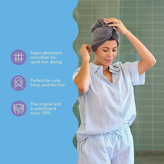 Turbie Twist 2-Pack Microfiber Hair Towel for Beauty, Travel, Gifting - Wrap Turban for Straight, Wavy & Curly Hair - Premium Personal Care - Solemnity