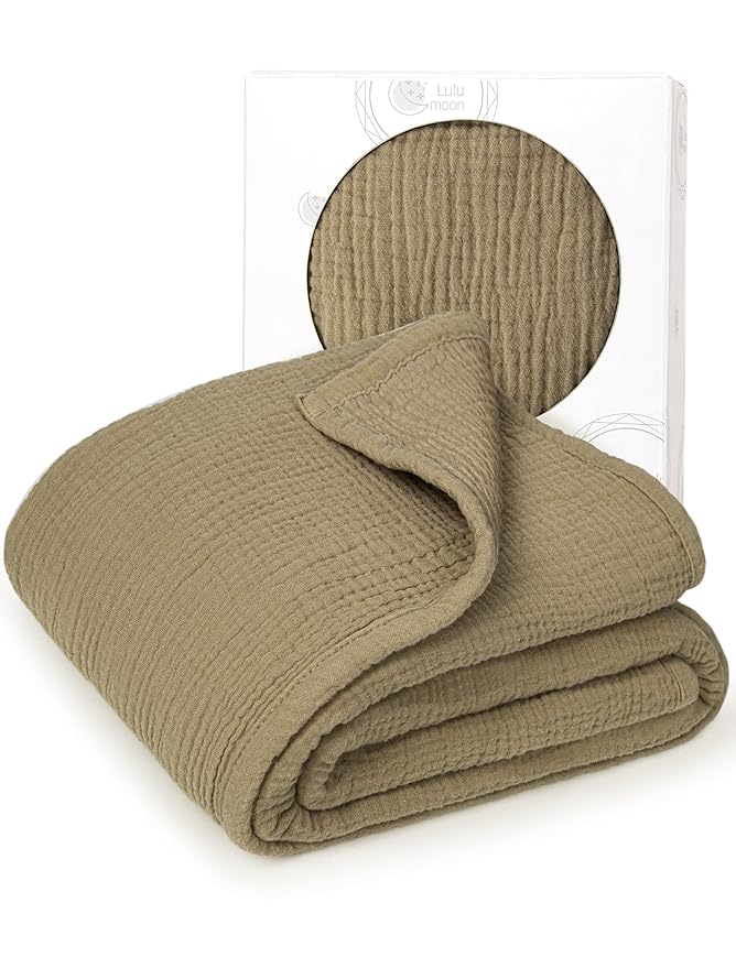 lulumoon Muslin Quilt Blanket, Crib Blanket for Baby and Toddler,47x47 Inches(Olive)
