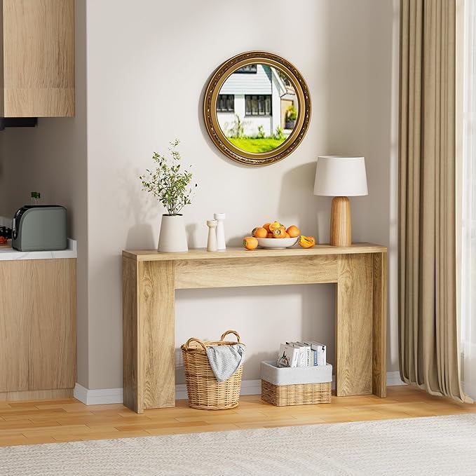 JUSTOGO Farmhouse Entryway Console Table, 53 inch Narrow Sofa Table Behind The Couch, Wood Living Room Furniture for Accent, Entrance, Hallway, Foyer (Natural)