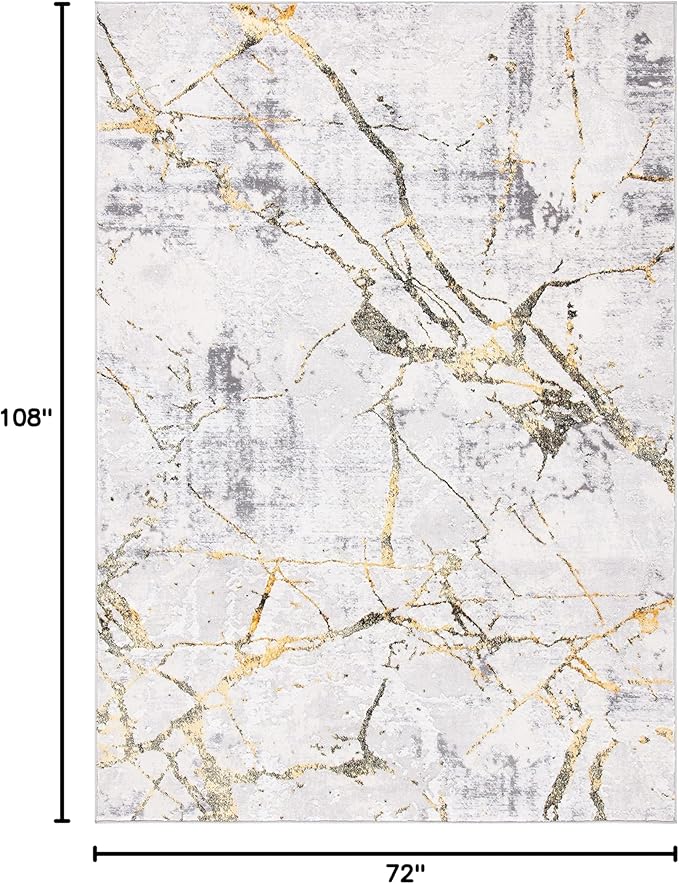 SAFAVIEH Amelia Collection Area Rug - 6' x 9', Grey & Gold, Modern Abstract Design, Non-Shedding & Easy Care, Ideal for High Traffic Areas in Living Room, Bedroom (ALA293G)