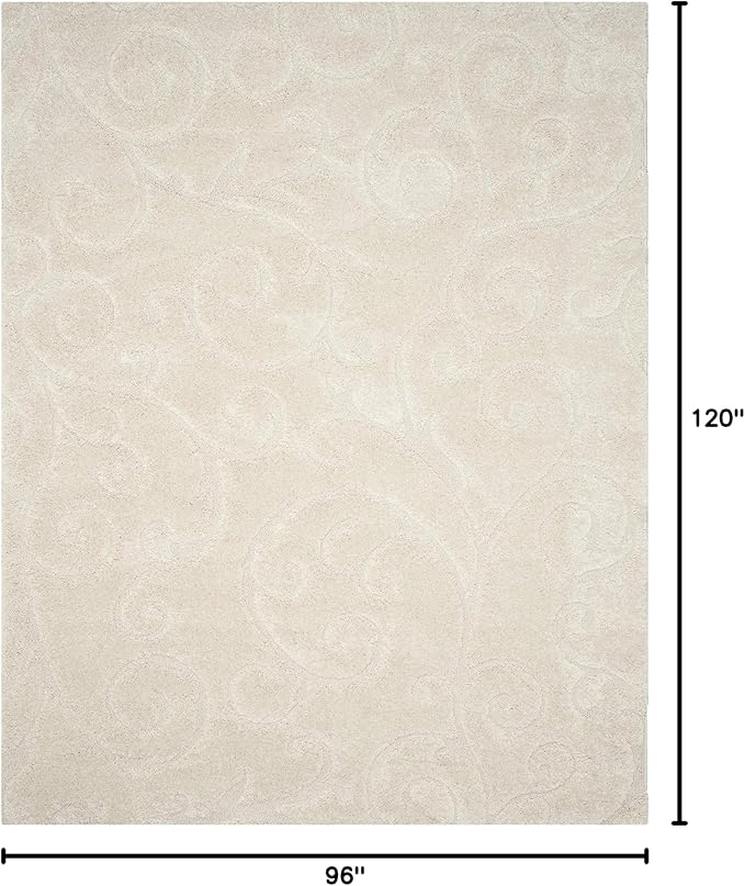 SAFAVIEH Area Rug 8x10 - Florida Shag Collection - Large - Cream & Cream, Scroll Design, Non-Shedding & Easy to Clean, High-Low Plush Pile, Ideal for Living Room, Bedroom, Dining Space (SG455-1111)