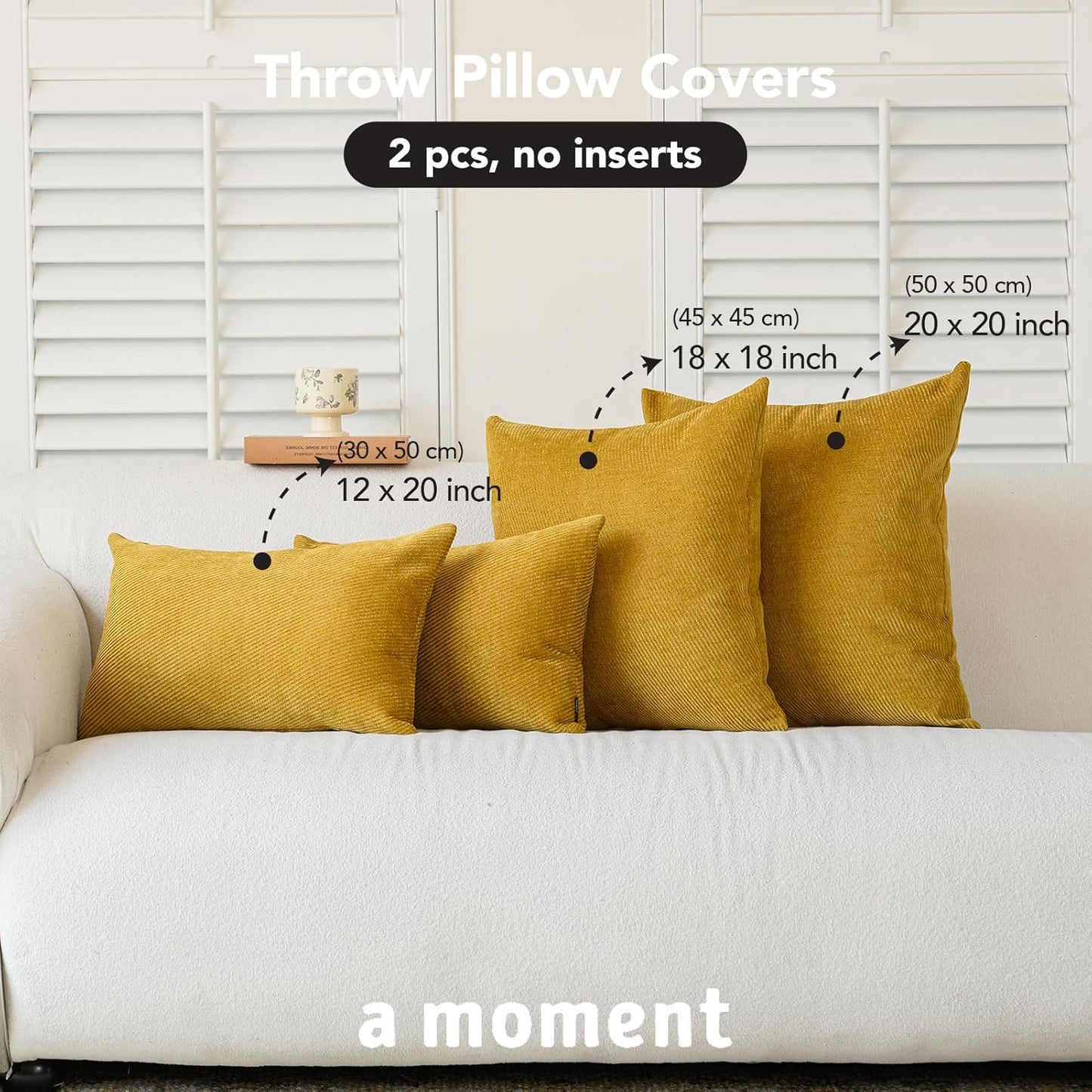a moment Pack of 2 Decorative Chenille Throw Pillow Covers with Twill Cushion Covers for Sofa Living Room Couch Bed 18x18 Inch Yellow