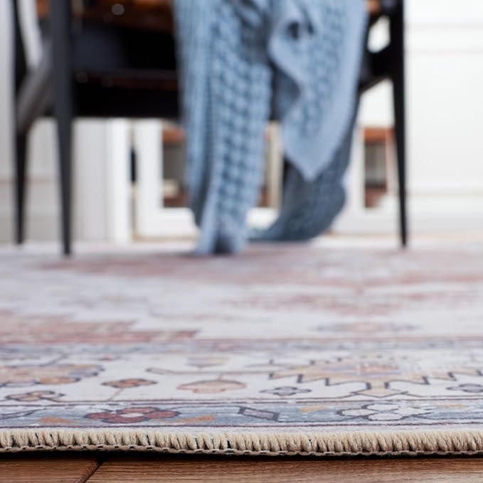 SAFAVIEH Washable Rug Tucson Collection - 6' x 9', Ivory & Rust, Slip Resistant & Easy to Clean, Ideal for Living Room, Bedroom, Dining Space (TSN109A)