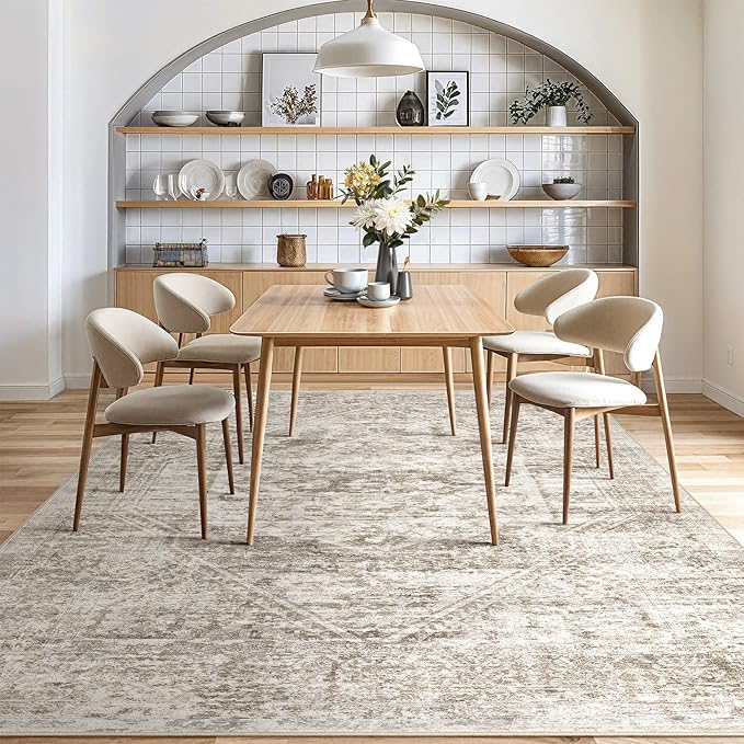 Vintage Living Room Area Rug 6x9 - Large Soft Washable Oriental Traditional Distressed Farmhouse Rugs for Bedroom - Indoor Floor Accent Carpet for Home Office House Decor - Distressed Light Brown