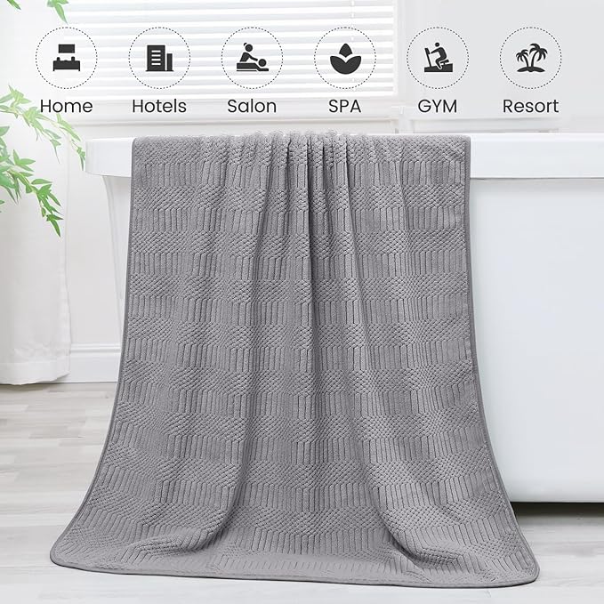 Bath Towels Set of 2, 30" x 60", Large Microfier Body Towel for Adult, Oversized, Soft, Super Absorbent, Fast Drying, Use for Sauna, Salon, Gym,Sport, Fitness, Yoga, Diamond Cross Grid Gray
