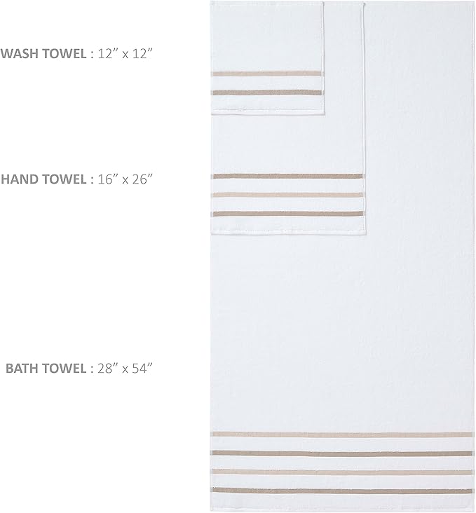 Comfort Spaces Cotton 8 Piece Bath Towel Set Striped Ultra Soft Hotel Quality Quick Dry Absorbent Bathroom Shower Hand Face Washcloths, Multi-Sizes, Zero Twist Taupe 8 Piece