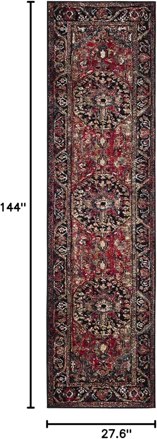 SAFAVIEH Vintage Hamadan Collection Runner Rug - 2'3" x 12', Red & Multi, Oriental Traditional Persian Design, Non-Shedding & Easy Care, Ideal for High Traffic Areas in Living Room, Bedroom (VTH215A)