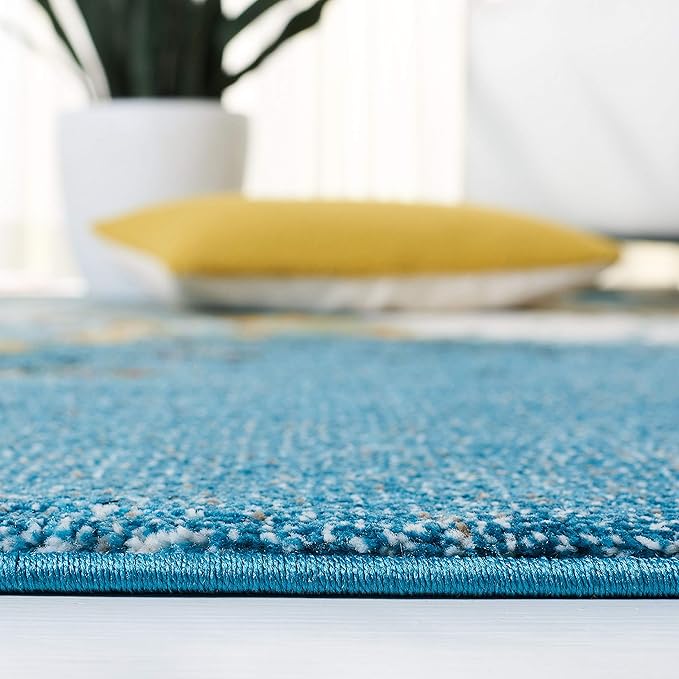 SAFAVIEH Glacier Collection 2'3" x 6' Blue/Gold GLA125M Modern Abstract Non-Shedding Living Room Entryway Foyer Hallway Bedroom Runner Rug