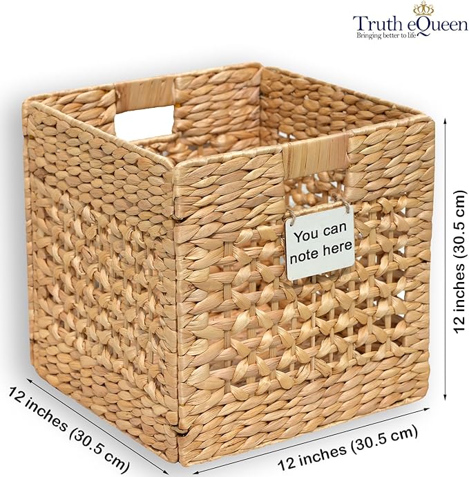 Water Hyacinth Storage Baskets For Shelves, 12x12 Cube Storage Organizer, Square Wicker Basket, Cube Organizer, Woven Basket, Canastas Para Organizar, Cestas Para Baskets For Shelveszar, 2 Pcs