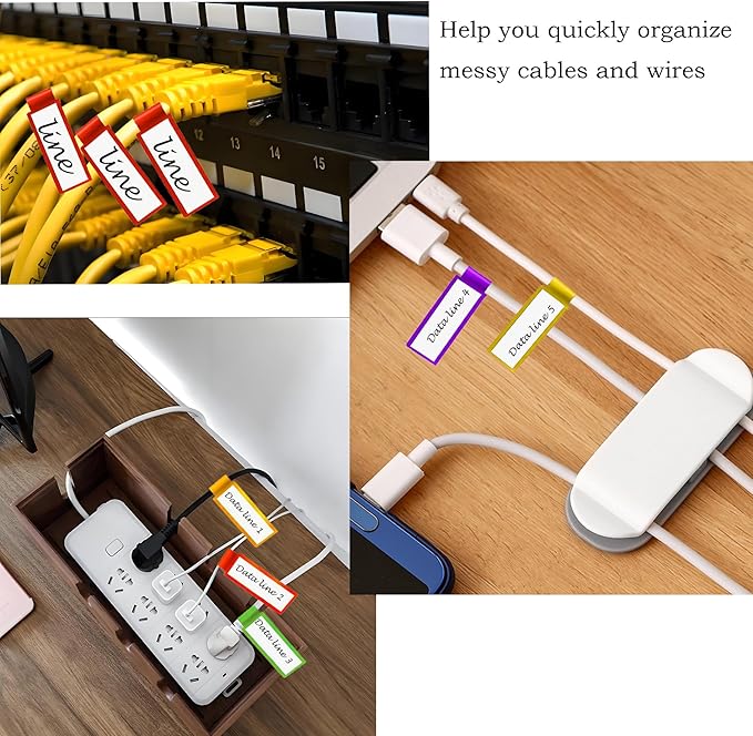 300 Pack Color-Coding Cable Labels Tags Kit with 3 Markers - Water-Resistant Wire Labels for Electronics, Home Theater & PC Setup | Tear Resistant & Heat Resistant Organizer Stickers (-22°F to 248°F)