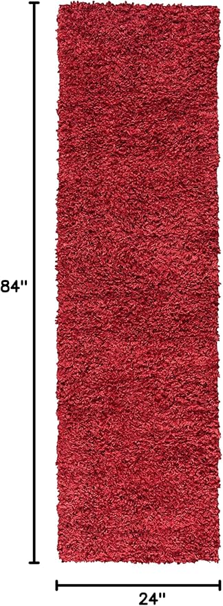 SAFAVIEH August Shag Collection Runner Rug - 2' x 7', Red, Solid Design, Non-Shedding & Easy Care, 1.5-inch Thick Ideal for High Traffic Areas in Living Room, Bedroom (AUG200Q)