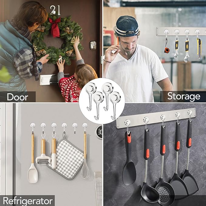 MIKEDE Magnetic Hooks, 40LB Neodymium Magnet Hooks Heavy Duty, Strong Magnetic Swivel Hooks for Hanging, Rust Proof Strong 6 Pack Magnets with Hook for Fridge, Toolbox, Storage