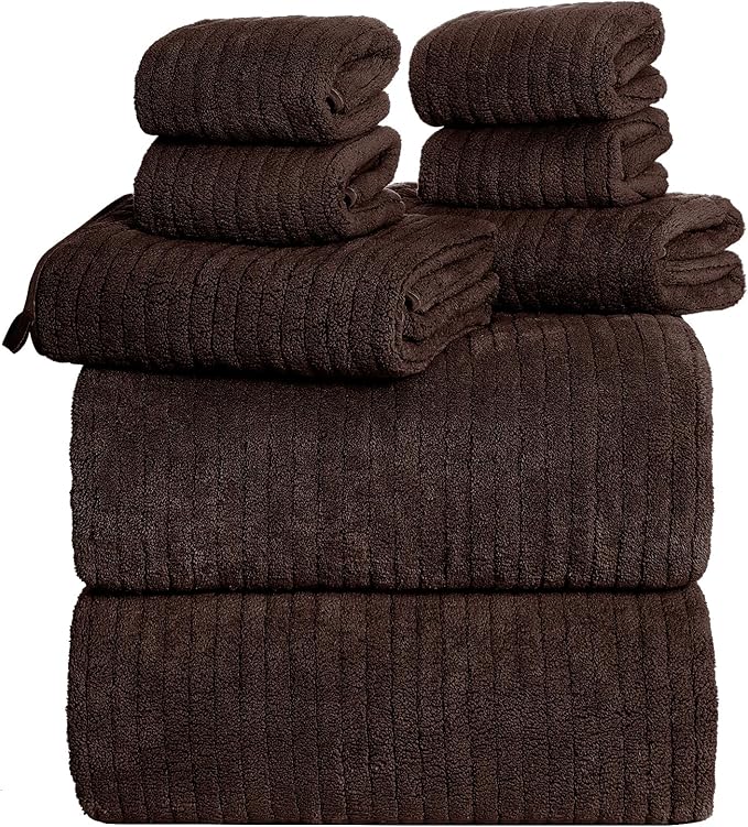 Oversized Bath Towels 8 Piece Towel Set, 2 Extra Large Bath Sheets, 2 Hand, 4 Washcloths, Luxury Soft Super Absorbent Thick Shower Towels for Bathroom, Spa & Hotel, Quick Dry, Brown