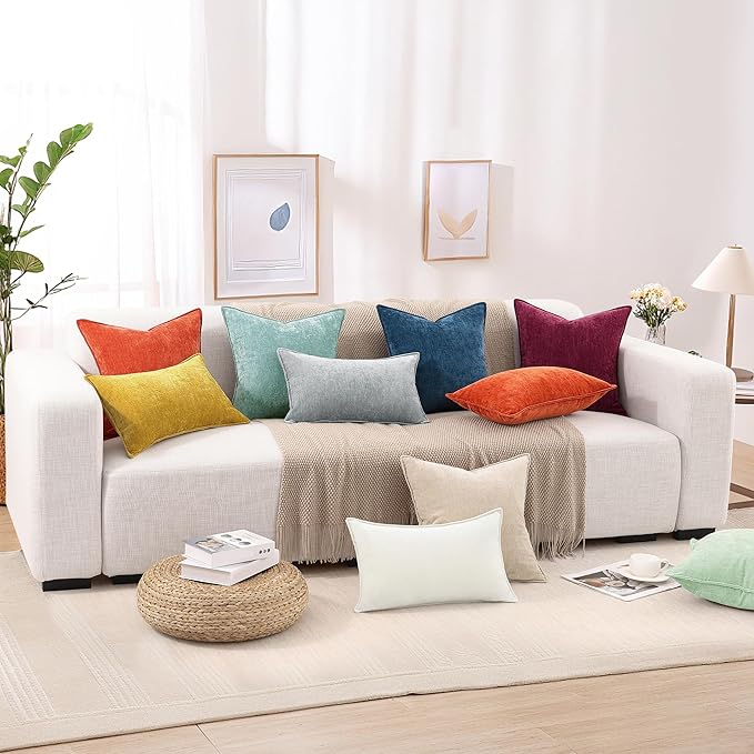 decorUhome Spring Couch Throw Pillow Covers 18x18 Set of 2, Decorative Soft Velvet Modern Cozy Chenille Pillow Cases with Elegant Design for Sofa Bed Living Room Home Decor, Ultimate Gray