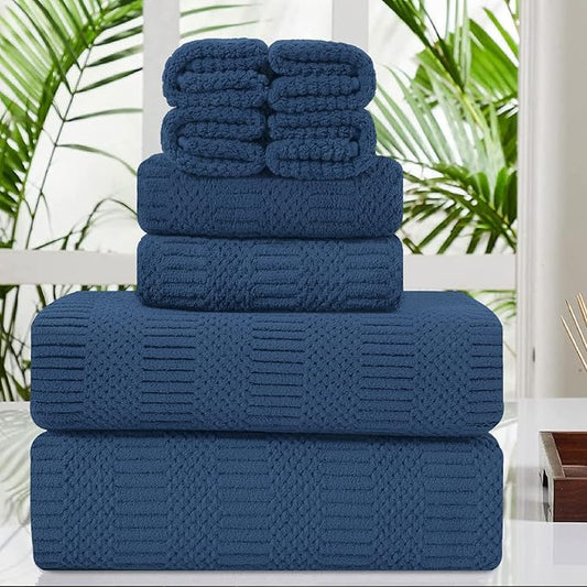 Oliven 8 Pcs Navy Oversized Bath Sheet Set-2 Large Bath Towel Sheets,2 Hand Towels,4 Washcloths 600GSM Soft Highly Absorbent Quick Dry Beach Chair Towels Woven Towel for Bathroom Hotel and Spa