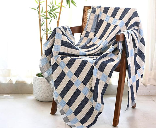 Folkulture Throw Blanket for Couch 50" x 60" |100% Recycled Cotton, Lightweight Throw Blanket for Chair, Couch, Sofa, Bed | Guest Room Must Haves Boho Blanket | Winter Blue