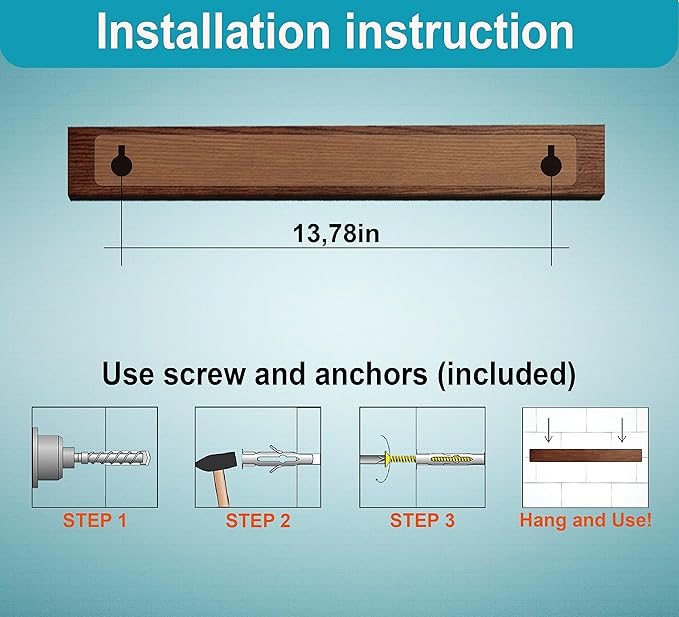 16 Inch Knife Magnetic Strip Use as Magnetic Knife Holder for Wall - Magnetic Knife Strip - Magnetic Knife Bar Rack