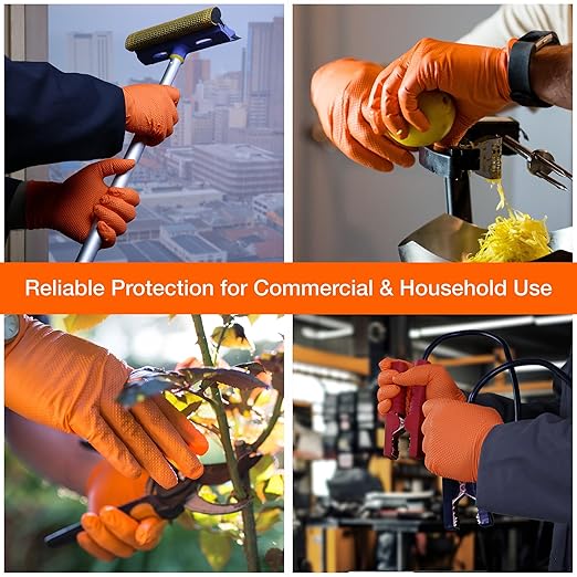 1st Choice 6 mil Orange Gloves, Disposable, Latex Free, Raised Diamond Grip, Mechanic Glove for Men, XXL, 2 Cases of 1000