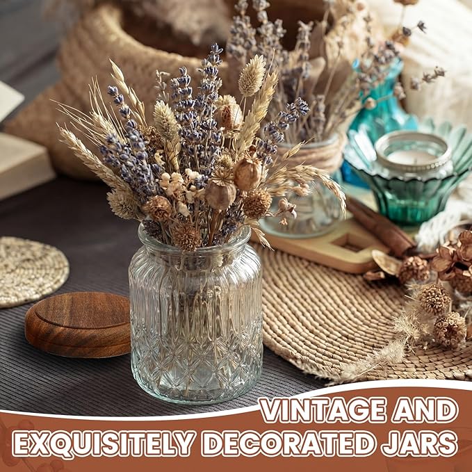 6 Pack Vintage Glass Jars with Wooden Lids 33.8 oz Airtight Glass Canisters Storage Containers Large Food Canisters for Pantry Coffee Spice Grains Tea Sugar Flour Kitchen(Fine Floral)