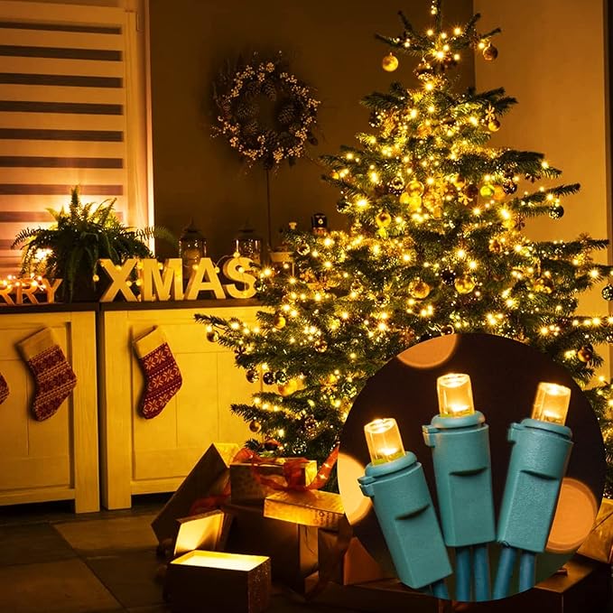 LAMPHOME Yellow LED Christmas Lights Indoor Outdoor, Connectable Yellow Warm White Christmas Tree Lights Green Wire, 64.8Ft Fairy String Light Plug in for Bedroom Wedding Xmas Tree Decorations