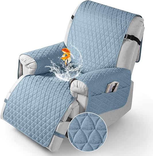 TAOCOCO 100% Waterproof Recliner Cover - Recliner Cover with Non-Slip Granule, Recliner Chair Covers with Elastic Band, Recliner Chair Covers for Reclining Chair(Light Blue,Medium-25'')
