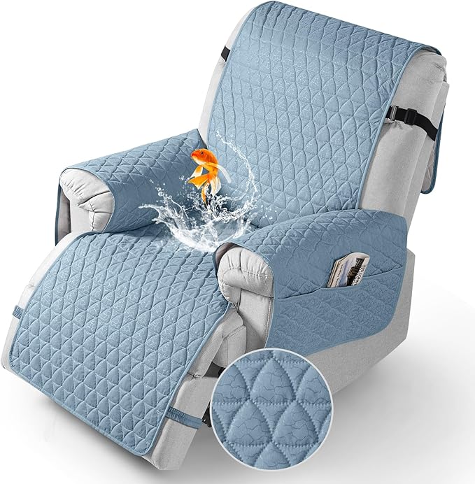 TAOCOCO 100% Waterproof Recliner Cover - Recliner Cover with Non-Slip Granule, Recliner Chair Covers with Elastic Band, Recliner Chair Covers for Reclining Chair (Light Blue,Small-22'')