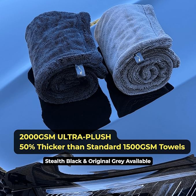 2000GSM Car Drying Towel – Sleek Max Dry 2K (20"x31") Ultra Plush Twist Loop Microfiber for Fast, Streak-Free Drying
