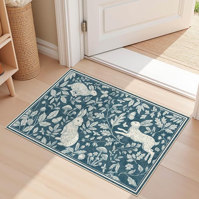 Vintage Living Room Area Rug 2x3 - Large Soft Washable Oriental Traditional Distressed Farmhouse Rugs for Bedroom - Indoor Floor Accent Carpet for Home Office House Decor -Easter Blue
