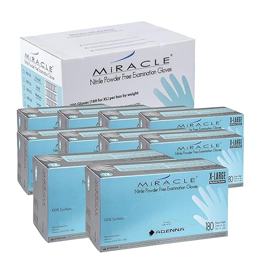 Adenna Miracle 4 mil Powder-Free Nitrile Exam Gloves, Medical Grade, Blue, X-Large, Case of 1800