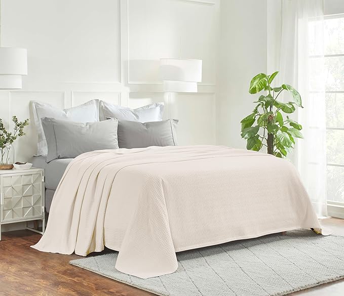 Superior JENA Cotton Blanket, for Picnic, Beach, Traveling or Camping, Bedroom Decor, Essentials, Cover for Bed, Couch, Lounging, Textured Jacquard, Modern Chevron Woven Blanket, Twin, Ivory