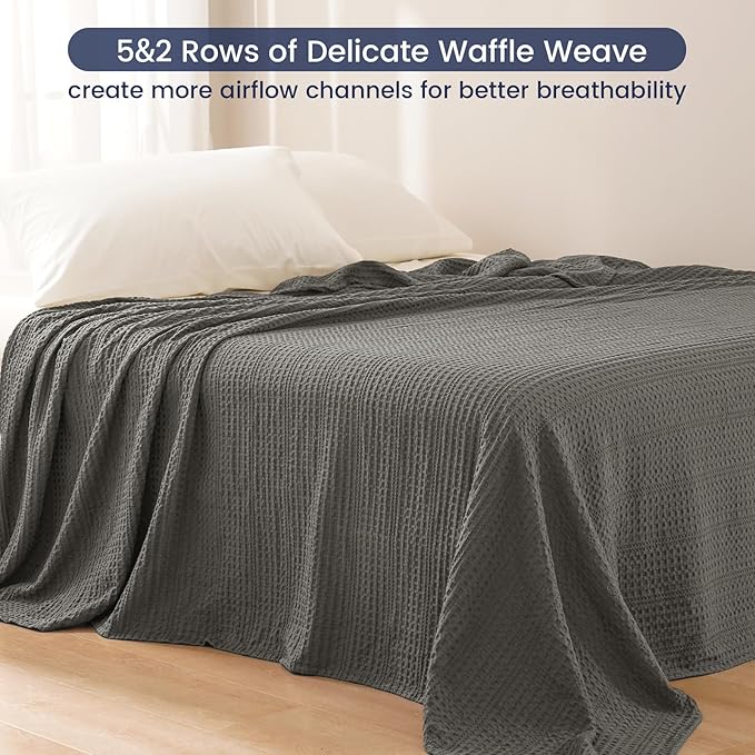 PHF Lightweight Waffle Weave Blanket Twin Size 66"x 90", Soft Woven Summer Blanket for Hot Sleepers - Aesthetic Home Decor for Couch Bed Sofa, Pet Friendly, Grey