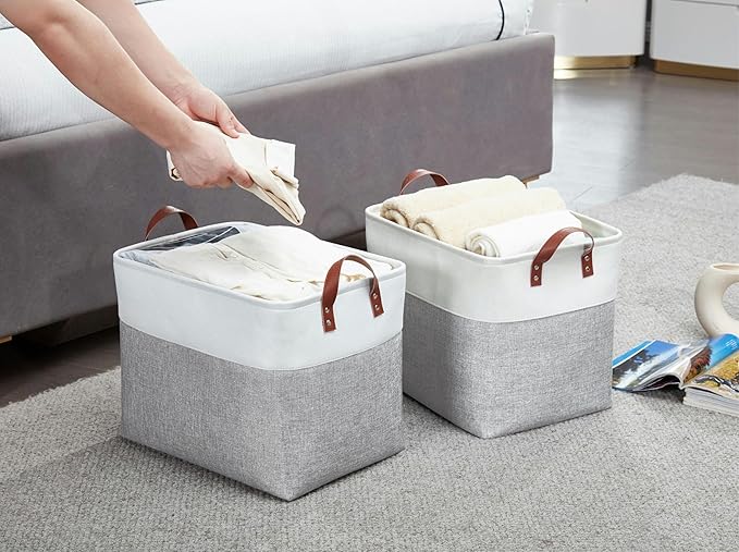 DECOMOMO Extra Large Storage Baskets, Fabric Storage Bins with Handles for Organizing Shelves, Toys, Nursery, Laundry (Grey & White, 3pcs)