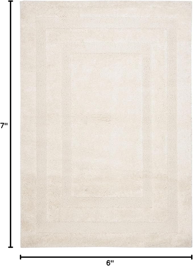 SAFAVIEH Florida Shag Collection Area Rug - 5'3" x 7'6", Creme & Creme, Border Design, Non-Shedding & Easy Care, 1.2-inch Thick Ideal for High Traffic Areas in Living Room, Bedroom (SG454-1111)