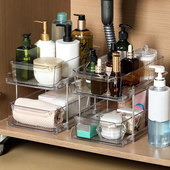 2-Tier Clear Cabinet Organizer 2-Pack - Quadruple Your Storage