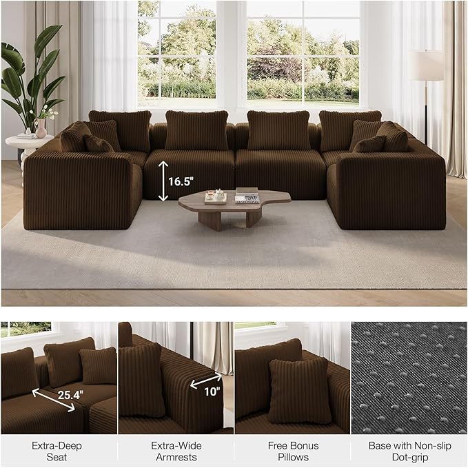 Novilla 106" Modular Sectional Sofa, Modern Cloud Sectional Couch with Smarts Coil® Support, L-Shape Boneless Couch for Living Room Apartments Bedroom, No Assembly Required, Brown (5 Seat)