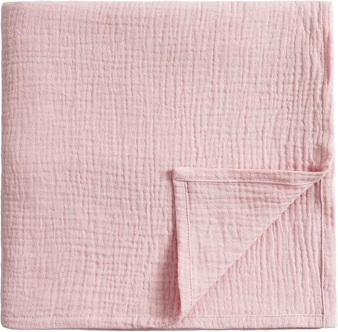 Meracorallo Muslin Swaddle Blanket, 100% Cotton Receiving Blanket Soft and Breathable Swaddle Wrap for Baby Boys and Girls, Pink
